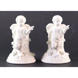 Avon China Cherub Angels Vintage Candlestick Holders Set Of 2 1990s